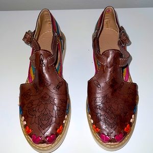 Handcrafted in Mexicansandal size 7.5-8 brown colorful leather